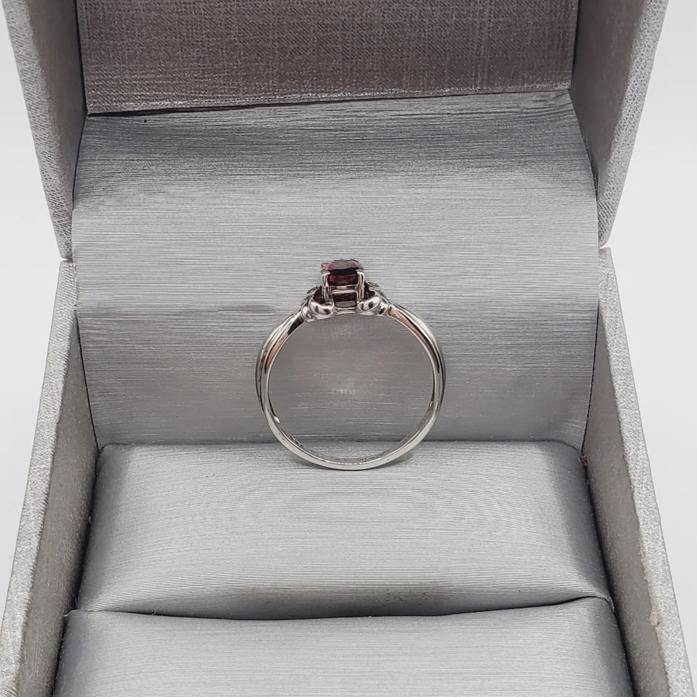 Genuine Oval Garnet & White Topaz 925 Sterling Silver Ring